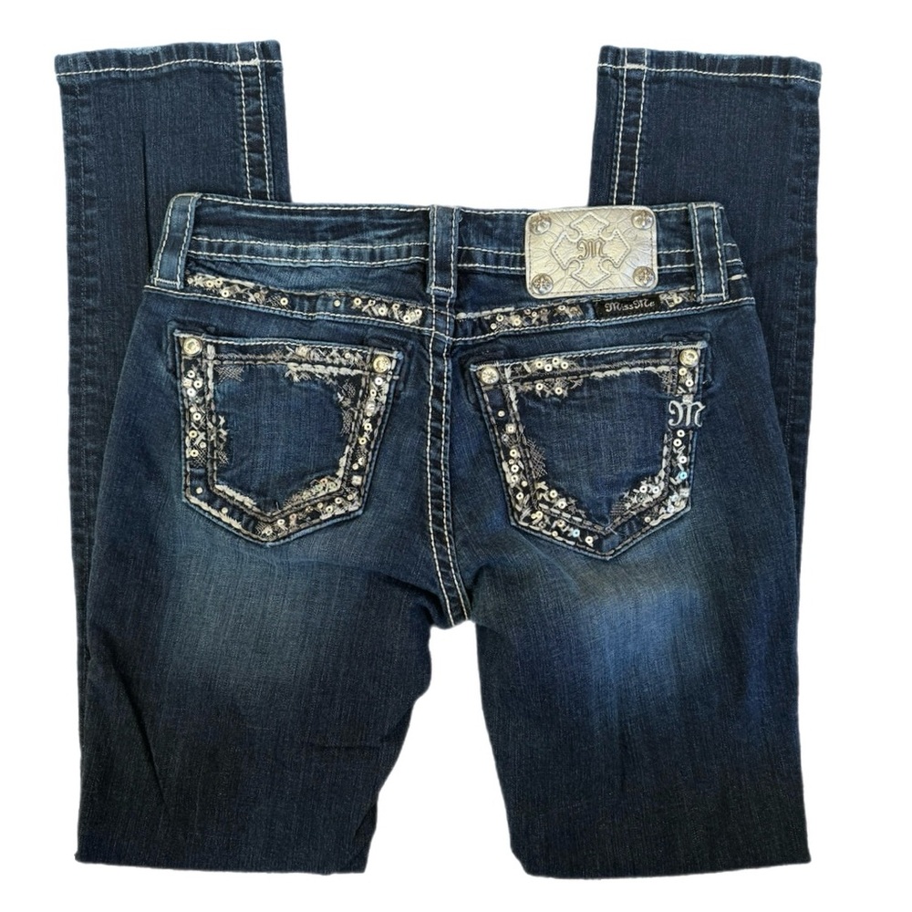 Miss Me Easy Skinny Jeans 26 Rhinestone Embroidered Y2K Stretch Mid Rise